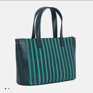 Bottle Green Striped Printed Sueded Leather Bag